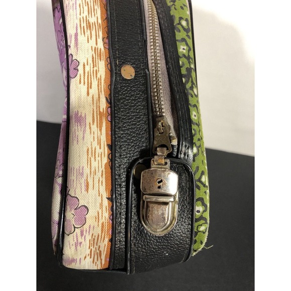 Small Travel Bag Suitcase 1970s Floral Striped Tropical Stripes Zipper Pocket - Picture 2 of 16